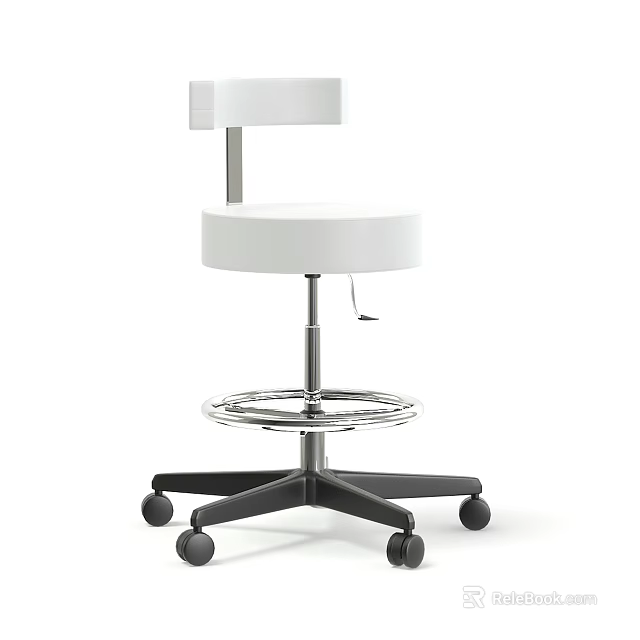 Ergonomic White Adjustable Office Chair With Round Seat Metal Frame Footrest And Wheels 3d model 