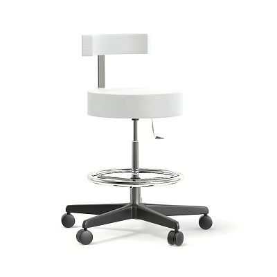 Ergonomic White Adjustable Office Chair With Round Seat Metal Frame Footrest And Wheels 3d model