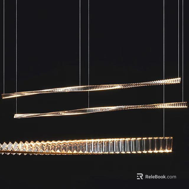 Modern Linear Chandelier Design With Long Illuminated Strip And Crystal Elements 3d model 