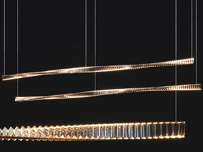 Modern Linear Chandelier Design With Long Illuminated Strip And Crystal Elements 3d model