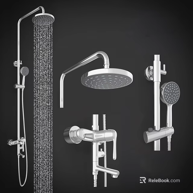 Modern Shower System With Rain Head Handheld Sprayer Fixed Mount And Faucet 3d model 