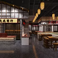 Traditional Hot Pot Restaurant Storefront With Decorative Lanterns And Wooden Frames Design
