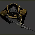 Game Movie Character Wearing Tactical Armored Suit And Helmet Holding Assault Rifle