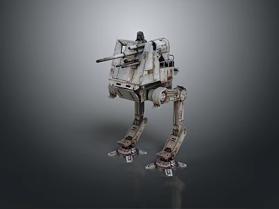 Game Movie Character Mechanical Walker With Four Legs Cannon And Worn Metal Surface 3d model