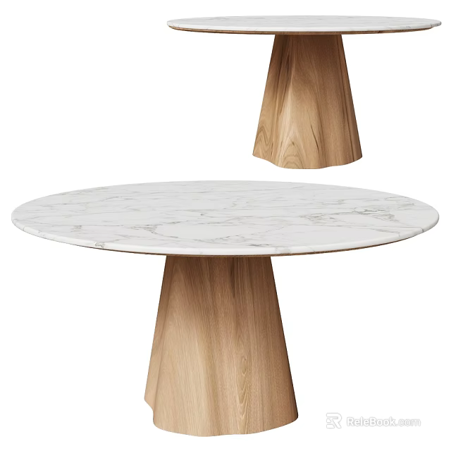 Round Marble Top Dining Table With Stylish Wooden Legs Design 3d model 