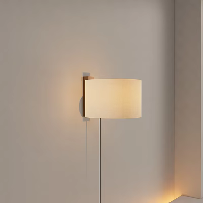 Modern Wall Lamp With Fabric Shade On Light Beige Wall Soft Lighting Interior Decor 3d model
