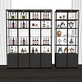 Modern Wine Storage Cabinet With Gold Frame Glass Door And Wine Bottles Glasses Decorative Items