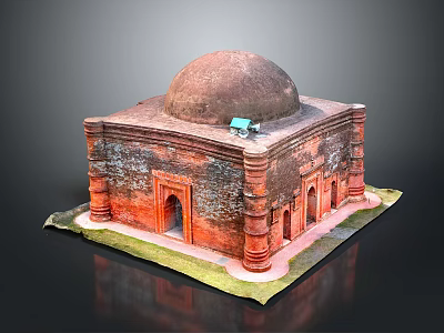 Detailed Red Brick Architectural Model Featuring Dome Square Base And Columns 3d model
