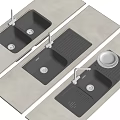 Three Modern Kitchen Sinks Featuring Different Designs And Draining Boards 3d model