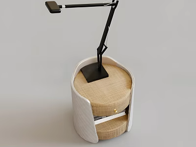 Modern Round Cabinet with Table Lamp and Wicker Drawers in Neutral Tones 3d model