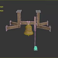 Wooden Frame Device With Hanging Brass Bell And Supporting Metal Arms