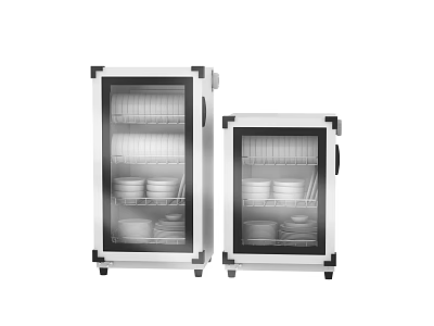 Stainless Steel Kitchen Appliances Double Dish Sterilizers With Glass Doors And Dishes 3d model