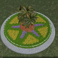 Circular Road Greening Facility With Colorful Flowers Green Grass And Stone Edge