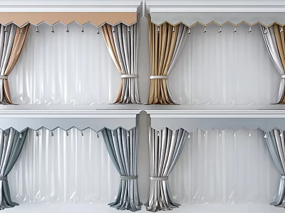 Elegant Multi Colored Curtains With Ruffled Top And Tied Bands For Home Decor 3d model