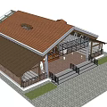 Industrial Factory Building With Wooden Structure Large Roof Open Design Canopy And Outdoor Area