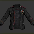 Dark Military Style Jacket With Red Trim Badges And Red Cuffs