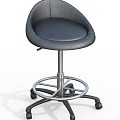 Laboratory Adjustable Stool With Leather Seat And Metal Base On Wheels