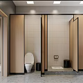 Modern Public Toilet Space With Light Wood Partitions And Clean Ceramic Tile Interior Design
