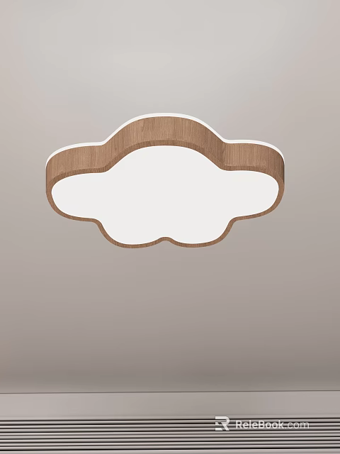 Modern Cloud Shaped Ceiling Light With Wooden Frame And White Lampshade 3d model