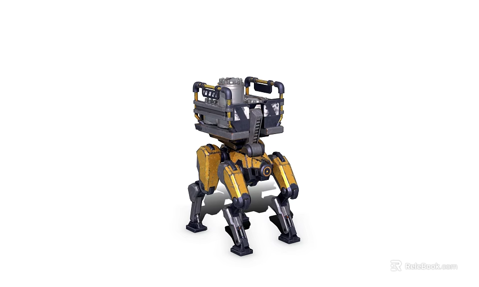 Mechanical Robot With Yellow And Black Legs And Metal Structure Design 3d model 