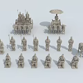 Ancient Chinese Terracotta Soldiers with Chariots Umbrella Canopies and Camel Figures