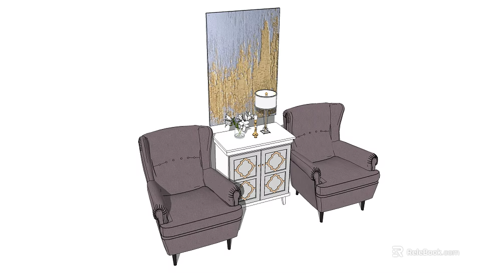 Two Single Sofas With Side Table Lamp Decorations And Wall Painting 3d model