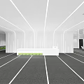 Modern Reception Desk Interior Design With White Counter Green Plants And Lighting Fixtures
