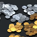 Artistic Silver And Gold Coin Sculpture Carving Scattered On Black Background