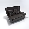Modern Black Leather Two-Seater Sofa With Comfortable Pillows And Smooth Design 3d model