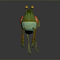 Green Cartoon Fish With Yellow Eyes Orange Spots And Striped Legs
