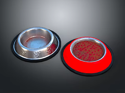 Stainless Steel Pet Bowls With Paw Prints And Red Pattern Design For Pets 3d model