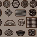 Traditional Carved Lattice Windows with Various Wooden Shape Patterns and Designs