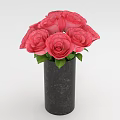 Beautiful Pink Roses Arranged in Black Marble Vase with Green Leaves