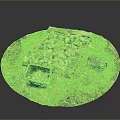 Outdoor Grass Area With Wooden Pallet Piled With Stones And Green Plastic Bin