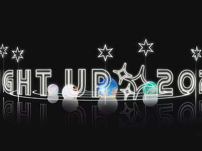 Neon Light Up 2023 Display With Star Ornaments And Colorful Orbs 3d model