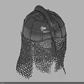 Medieval Metal Helmet With Intricate Chainmail Visor And Historical Design Elements
