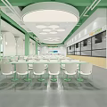 Green Themed Milk Tea Shop Interior With Arch Windows Pendant Lights And Dining Tables