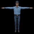 Game Movie Character In Blue Shirt And Pants With Cap Arms Outstretched On Black Background