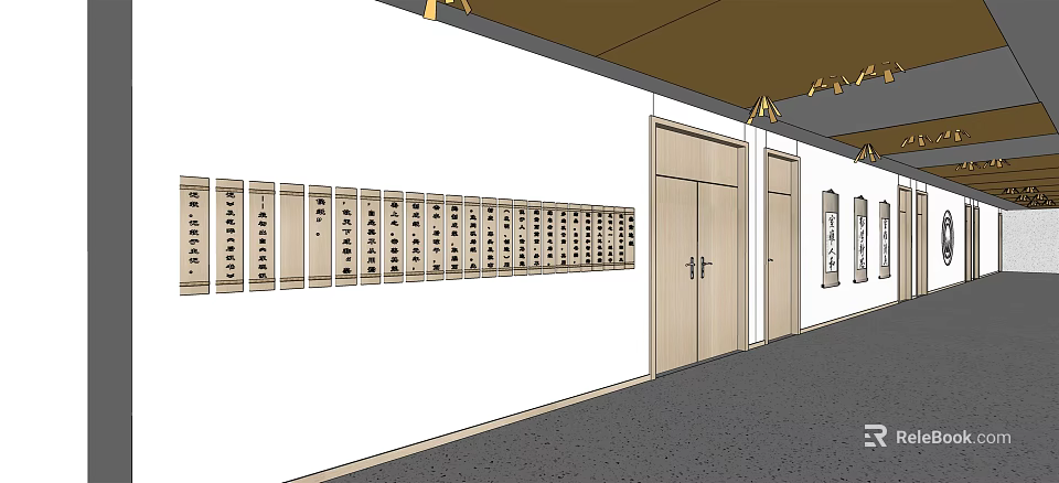 Elevator Hallway With White Walls Gray Floor And Mailboxes On Wall 3d model 