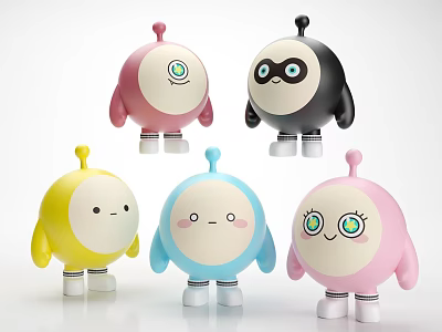 Colorful Cute Game Movie Animated Characters With Round Body Antenna And Expressions 3d model