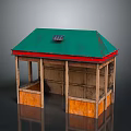 Small Open Wooden Kiosk Featuring Green Roof Red Trim Solar Panel and Orange Base