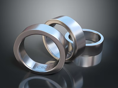 Elegant Silver Metallic Rings With Smooth Shiny Surface And CROBI Engraving 3d model