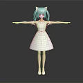 Anime Girl Character With Cat Ears Twin Tails And White Dress Standing