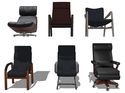 Modern Office Chairs with Leather Fabric Armrests Swivel and Fixed Bases 3d model