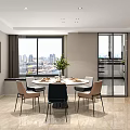 Modern Living Dining Room Interior With Floor to Ceiling Windows City View Sofa TV Wall