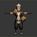 Man With White Hair Wearing Brown And White Costume Gloves Decorative Belt And Backpack