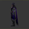 Hooded Fantasy Character With Purple Cloak Glowing Elements And Magic Staff