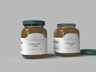Two Jars of Stone Barn Raspberry Jam with White Label and Green Lid 3d model