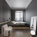 Modern Hotel Guest Room Featuring Large Screen TV Fireplace Sofa And Circular Ceiling Light