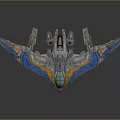 Futuristic Cosmic Spaceship With Sleek Blue And Orange Streamlined Aerospace Design